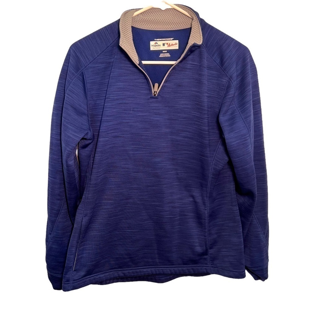 Majestic MLB Mens Size Medium Therma Base Quarter Zip Pullover Blue Fleece Lined